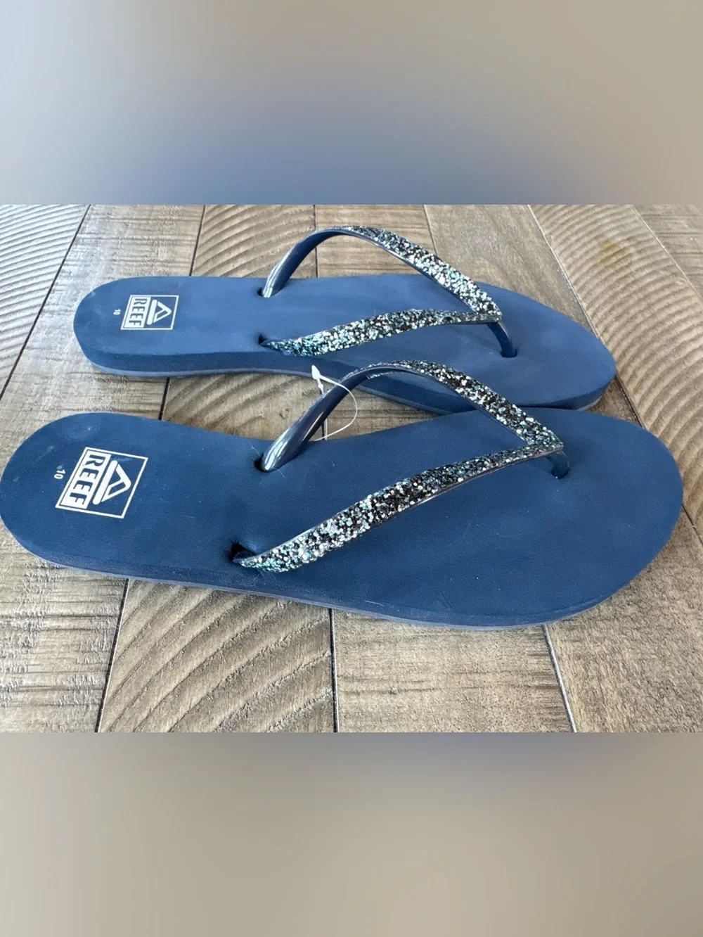 Reef Navy Stargazer Sparkle Flip Flops Women's Size 10 (NWT)